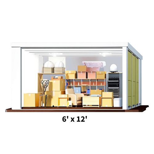 Illustration of a 6'x12' storage unit and what it can fit inside of it.